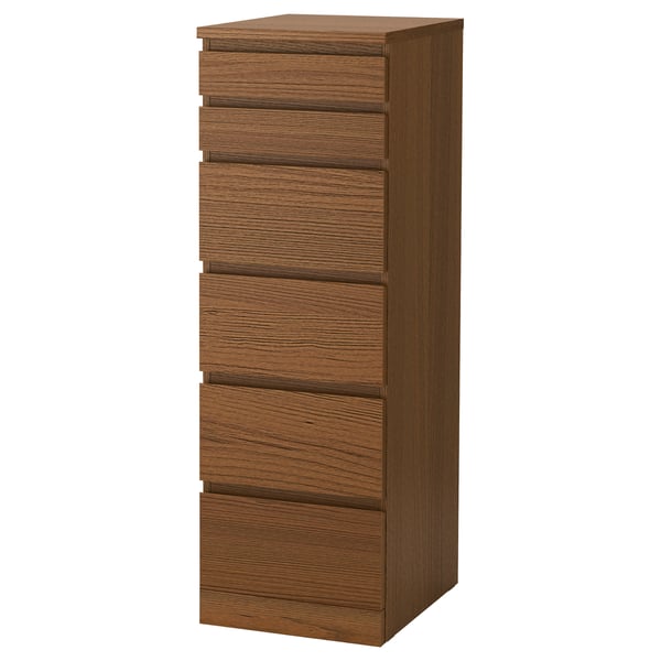 Malm Chest Of 6 Drawers Brown Stained Ash Veneer Mirror Glass