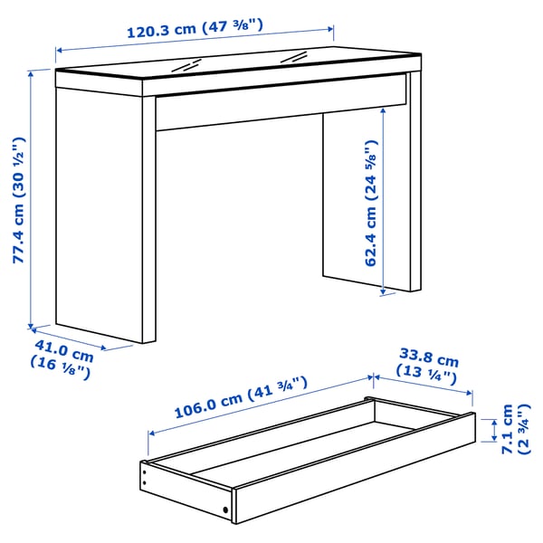 MALM Dressing table, white, 120x41 cm