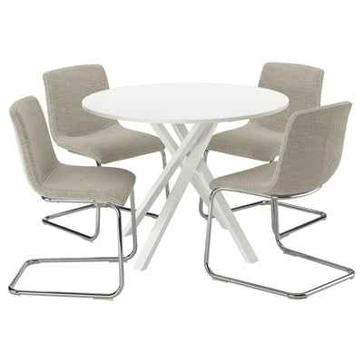 MARIEDAMM / LUSTEBO Table and 4 chairs, stone effect white/Viarp beige/brown, 105 cm