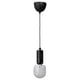 MARKFROST / MOLNART Pendant lamp with light bulb, marble black/tube-shaped white/clear glass