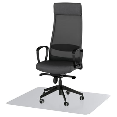 MARKUS Office chair with armrests, with floor protector dark grey