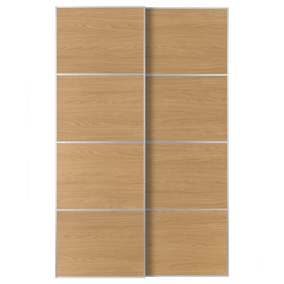 MEHAMN Pair of sliding doors, aluminium/double sided oak effect, 150x236 cm