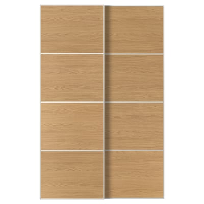 MEHAMN Pair of sliding doors, white/double sided oak effect, 150x236 cm