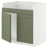 METOD Base cab f HAVSEN double bowl sink, white/Axstad grey-green, 80x60 cm