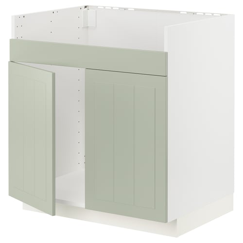 METOD kitchen unit, green, with doors, white interior, rectangular, panel design.