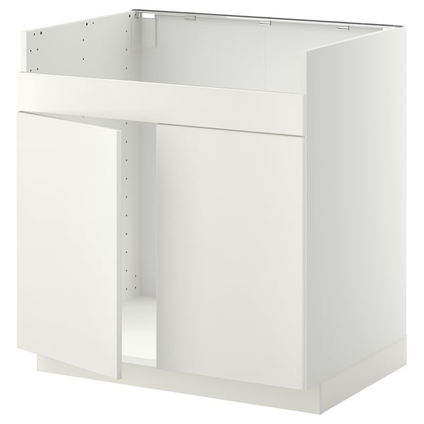METOD Base cab f HAVSEN double bowl sink, white/Veddinge white, 80x60 cm