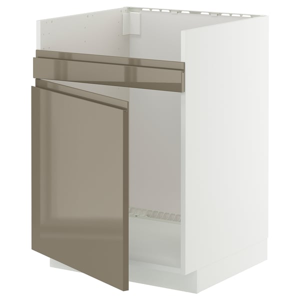 METOD Base cab f HAVSEN single bowl sink, white/Voxtorp high-gloss dark grey-brown, 60x60 cm