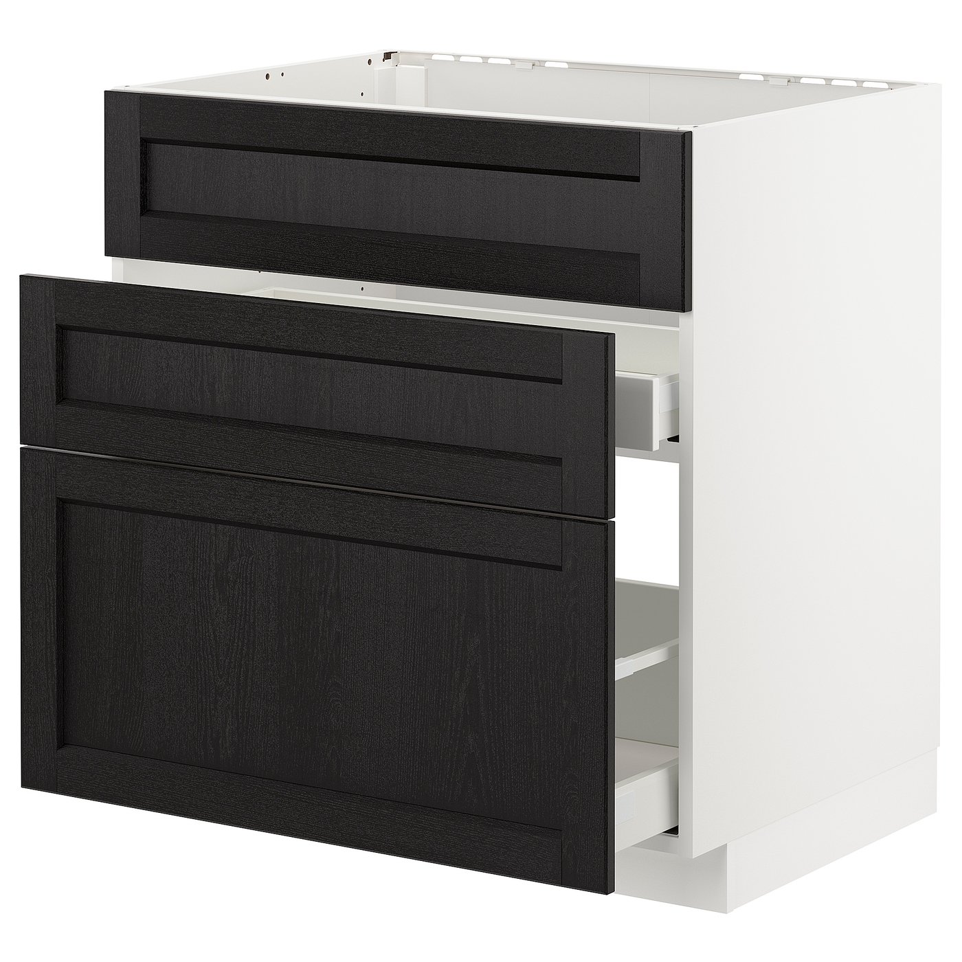 Metod Base Cab F Sink 3 Fronts 2 Drawers White Lerhyttan Black