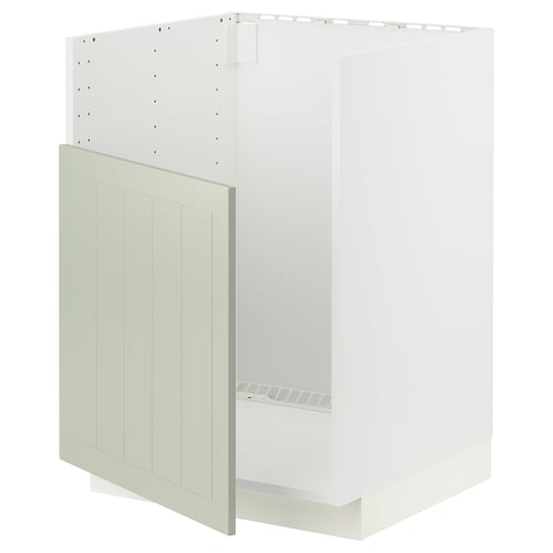 METOD kitchen cabinet with green stensund fronts, white frame, vertical groove design.
