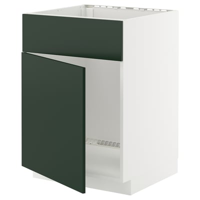 METOD Base cabinet f sink w door/front, white/Havstorp deep green, 60x60 cm