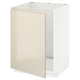 METOD Base cabinet for sink, white/Voxtorp high-gloss light beige, 60x60 cm