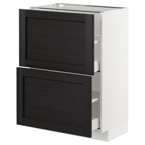 Modern kitchen unit, white and black, two draws, wooden and metal, minimalist design.