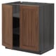 METOD Base cabinet with shelves/2 doors, black Enköping/brown walnut effect, 80x60 cm