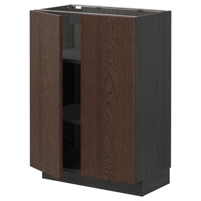 METOD Base cabinet with shelves/2 doors, black/Sinarp brown, 60x37 cm