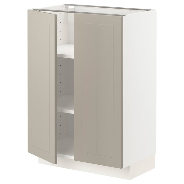 METOD Base cabinet with shelves/2 doors, white/Stensund beige, 60x37 cm
