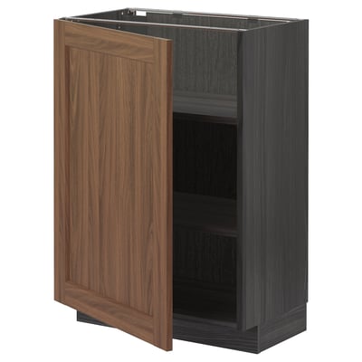 METOD Base cabinet with shelves, black Enköping/brown walnut effect, 60x37 cm