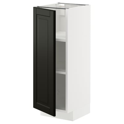 METOD Base cabinet with shelves, white/Bodbyn black, 30x37 cm