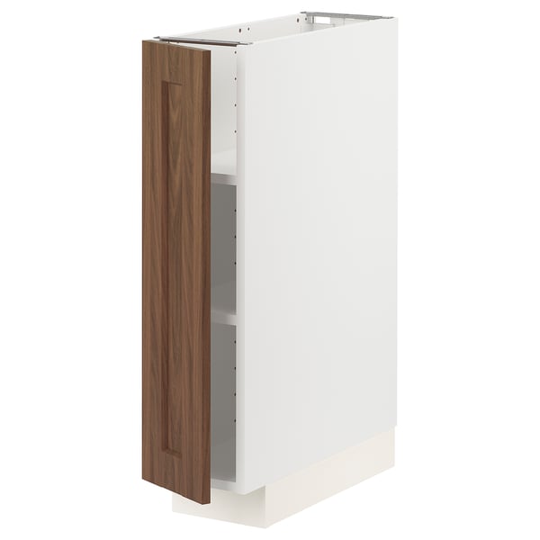 METOD Base cabinet with shelves, white Enköping/brown walnut effect, 20x60 cm