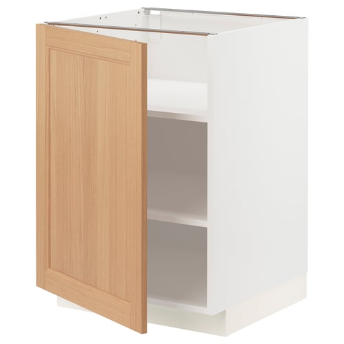 METOD off-white cabinet with oak door, adjustable shelves, modern design.