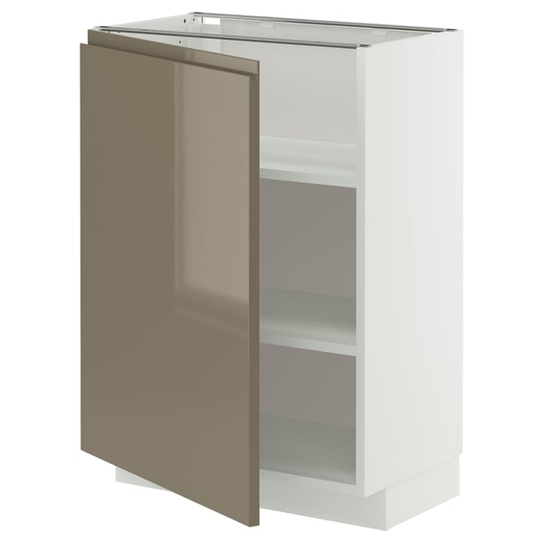 METOD Base cabinet with shelves, white/Voxtorp high-gloss dark grey-brown, 60x37 cm