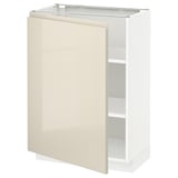 METOD Base cabinet with shelves, white/Voxtorp high-gloss light beige, 60x37 cm