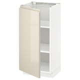 METOD Base cabinet with shelves, white/Voxtorp high-gloss light beige, 40x37 cm