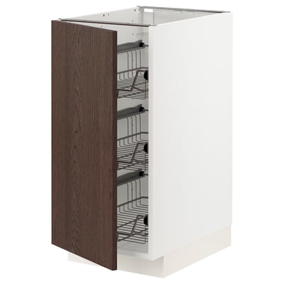 METOD Base cabinet with wire baskets, white/Sinarp brown, 40x60 cm