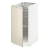 METOD Base cabinet with wire baskets, white/Voxtorp high-gloss light beige, 40x60 cm