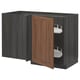 METOD Corner base cab w pull-out fitting, black Enköping/brown walnut effect, 128x68 cm