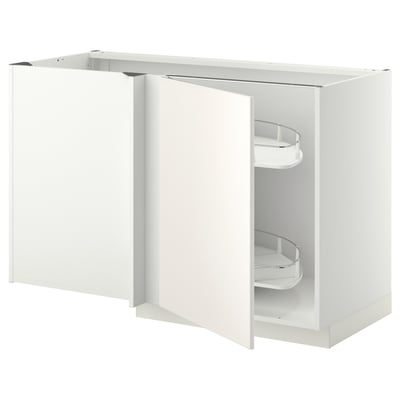 METOD Corner base cab w pull-out fitting, white/Veddinge white, 128x68 cm