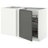 METOD Corner base cab w pull-out fitting, white/Voxtorp dark grey, 128x68 cm