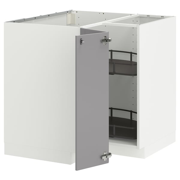 METOD Corner base cabinet with carousel, white/Bodbyn grey, 88x88 cm