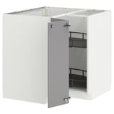 METOD Corner base cabinet with carousel, white/Bodbyn grey, 88x88 cm