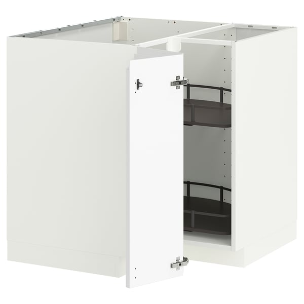 METOD Corner base cabinet with carousel, white/Voxtorp matt white, 88x88 cm