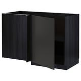 METOD Corner base cabinet with shelf, black/Nickebo matt anthracite, 128x68 cm