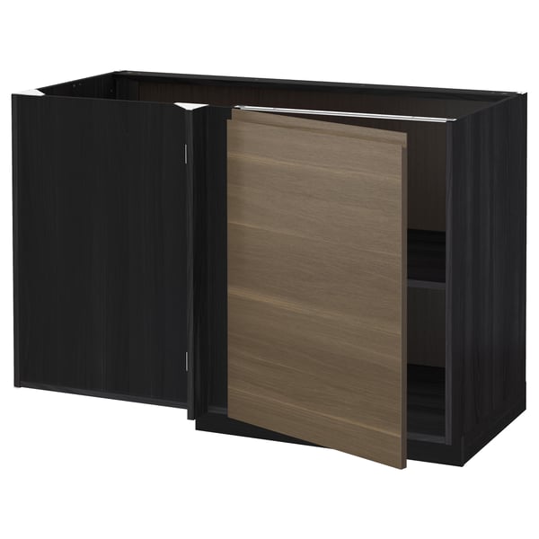 Metod Corner Base Cabinet With Shelf Black Voxtorp Walnut Ikea