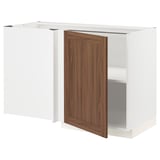METOD Corner base cabinet with shelf, white Enköping/brown walnut effect, 128x68 cm