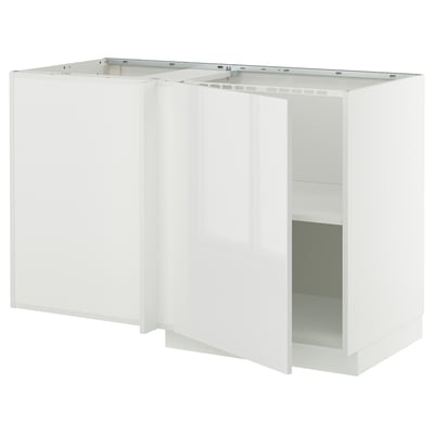 METOD Corner base cabinet with shelf, white/Ringhult white, 128x68 cm
