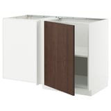 METOD Corner base cabinet with shelf, white/Sinarp brown, 128x68 cm