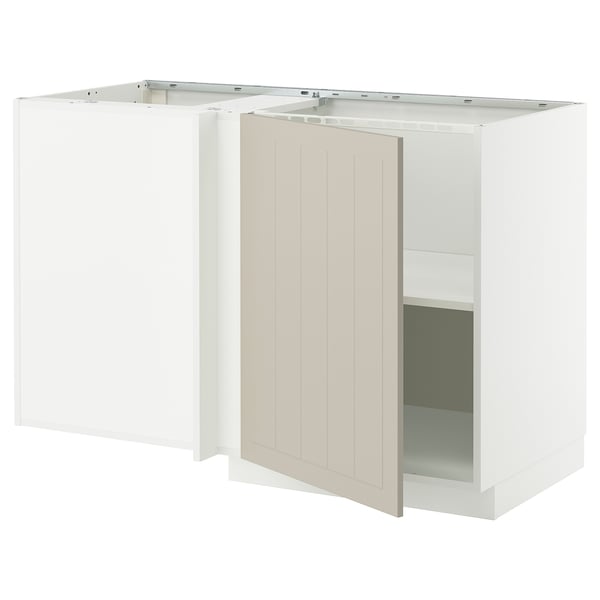 METOD Corner base cabinet with shelf, white/Stensund beige, 128x68 cm