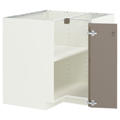 METOD Corner base cabinet with shelf, white/Voxtorp high-gloss dark grey-brown, 88x88 cm
