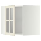 METOD Corner wall cab w shelves/glass dr, white/Bodbyn off-white, 68x60 cm