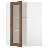 METOD Corner wall cab w shelves/glass dr, white Enköping/brown walnut effect, 68x100 cm