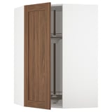 METOD Corner wall cabinet with carousel, white Enköping/brown walnut effect, 68x100 cm
