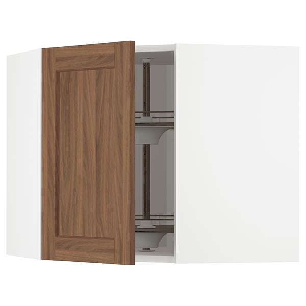 METOD Corner wall cabinet with carousel, white Enköping/brown walnut effect, 68x60 cm