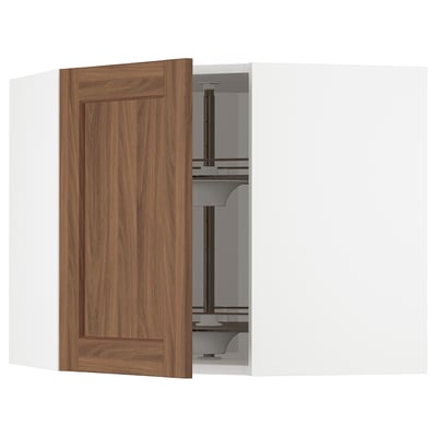 METOD Corner wall cabinet with carousel, white Enköping/brown walnut effect, 68x60 cm
