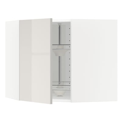 METOD Corner wall cabinet with carousel, white/Ringhult light grey, 68x60 cm