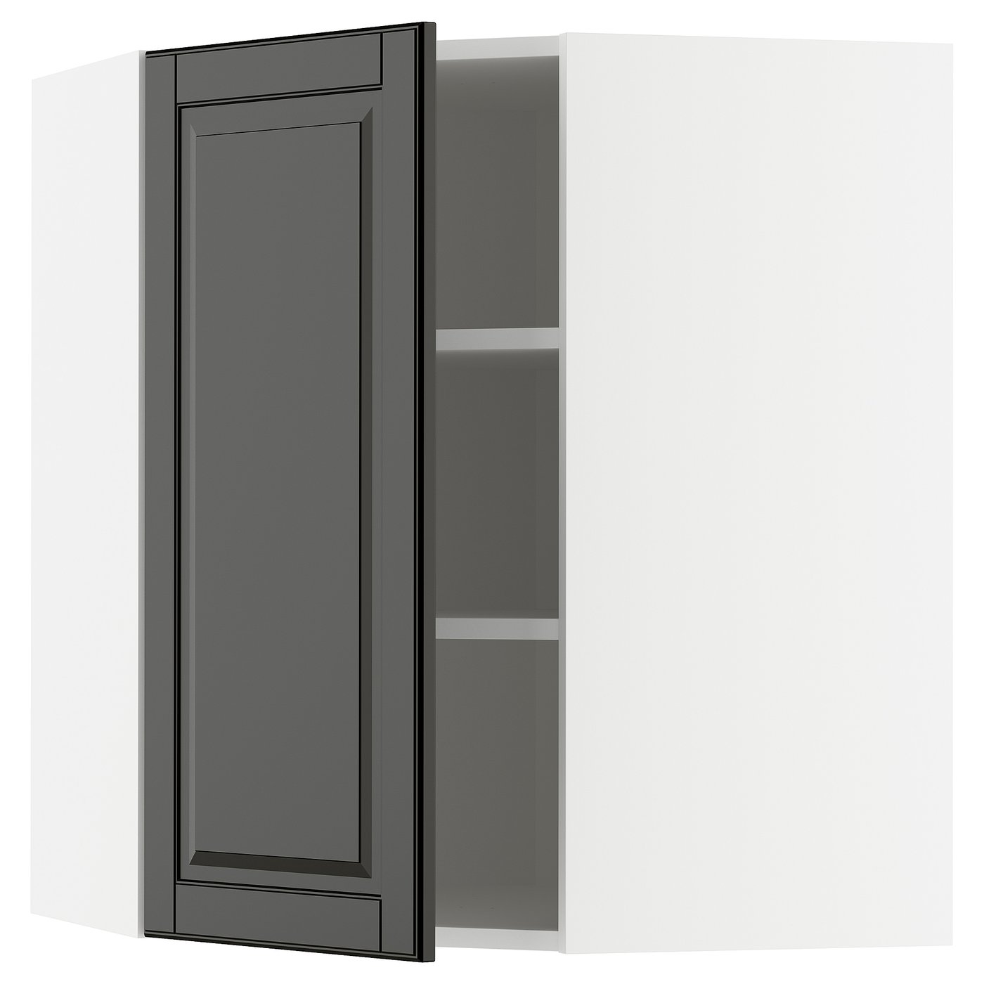 METOD corner wall cabinet with shelves, white/Bodbyn black, 68x80 cm - IKEA