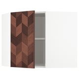 METOD Corner wall cabinet with shelves, white Hasslarp/brown patterned, 68x60 cm
