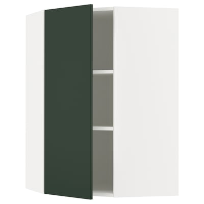 METOD Corner wall cabinet with shelves, white/Havstorp deep green, 68x100 cm